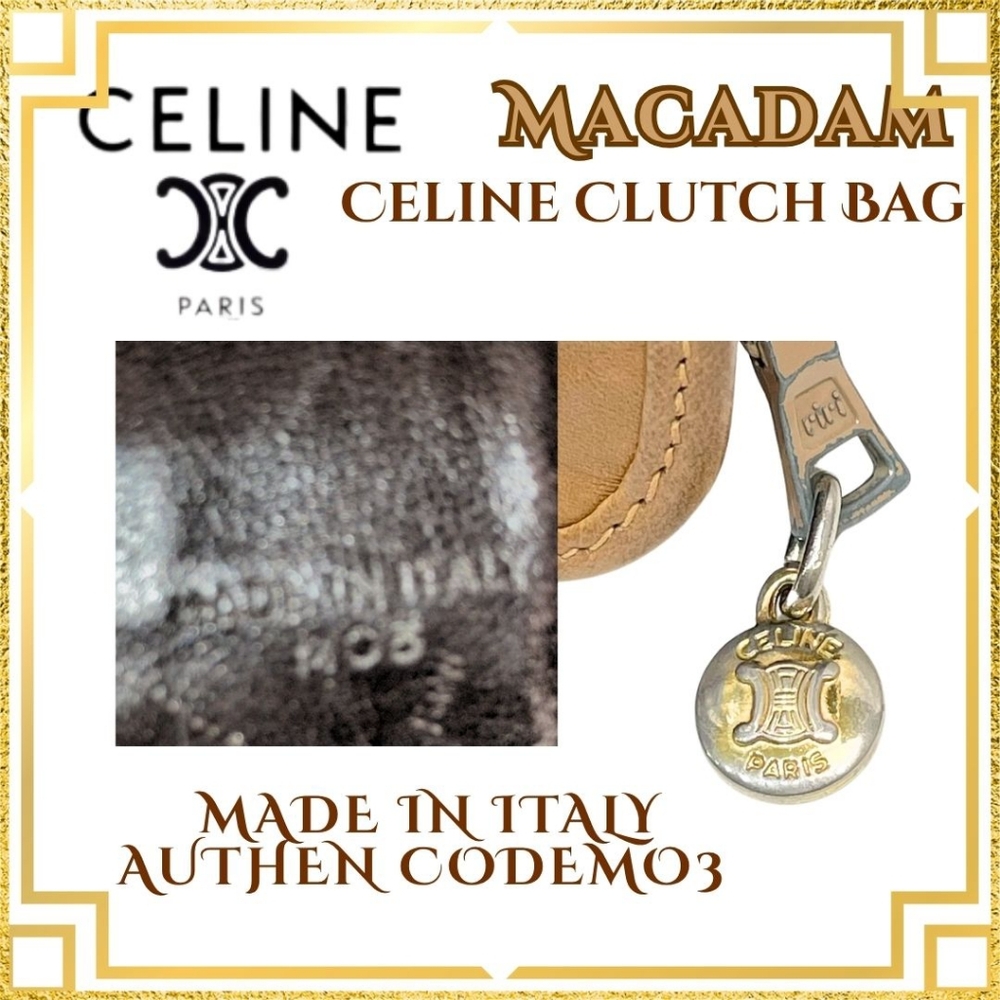 CELINE Macadam Italy M03 Large Leather Carmel Clutch Cosmetic Bag Monogram EUC - Picture 7 of 10